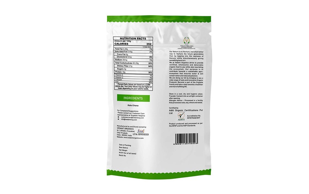 Orgabite Organic Kala Chana    Pack  1 kilogram